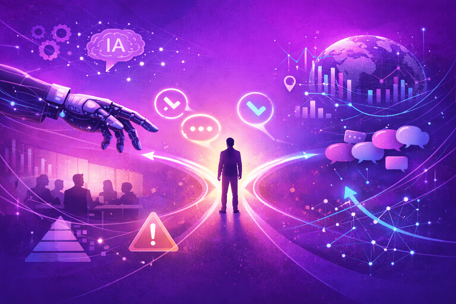 Ilustración conceptual sobre la evolución del social listening hacia decision intelligence en el análisis de conversaciones empresariales.